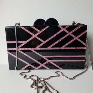 NWT Zara Black Fuchsia Box Clutch Bag Handbag